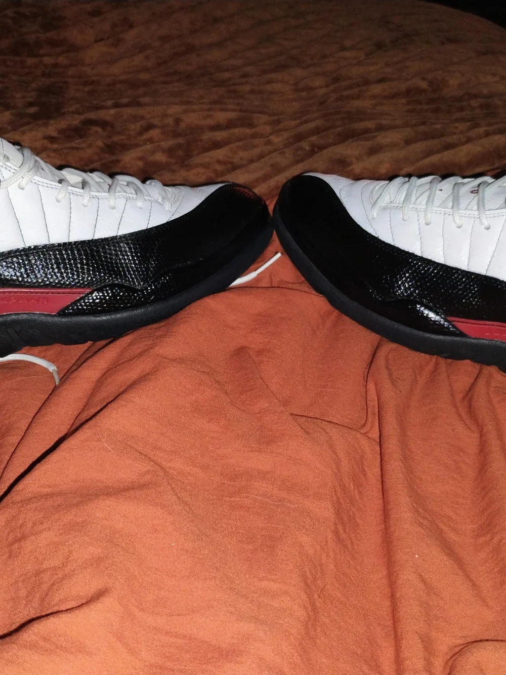 Air Jordan 12s Retro Two-Tone Basketball Shoes - White/Black with Red Jumpman